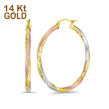 14K Tri Color Gold 3mm Thickness Twisted Hoop Earrings